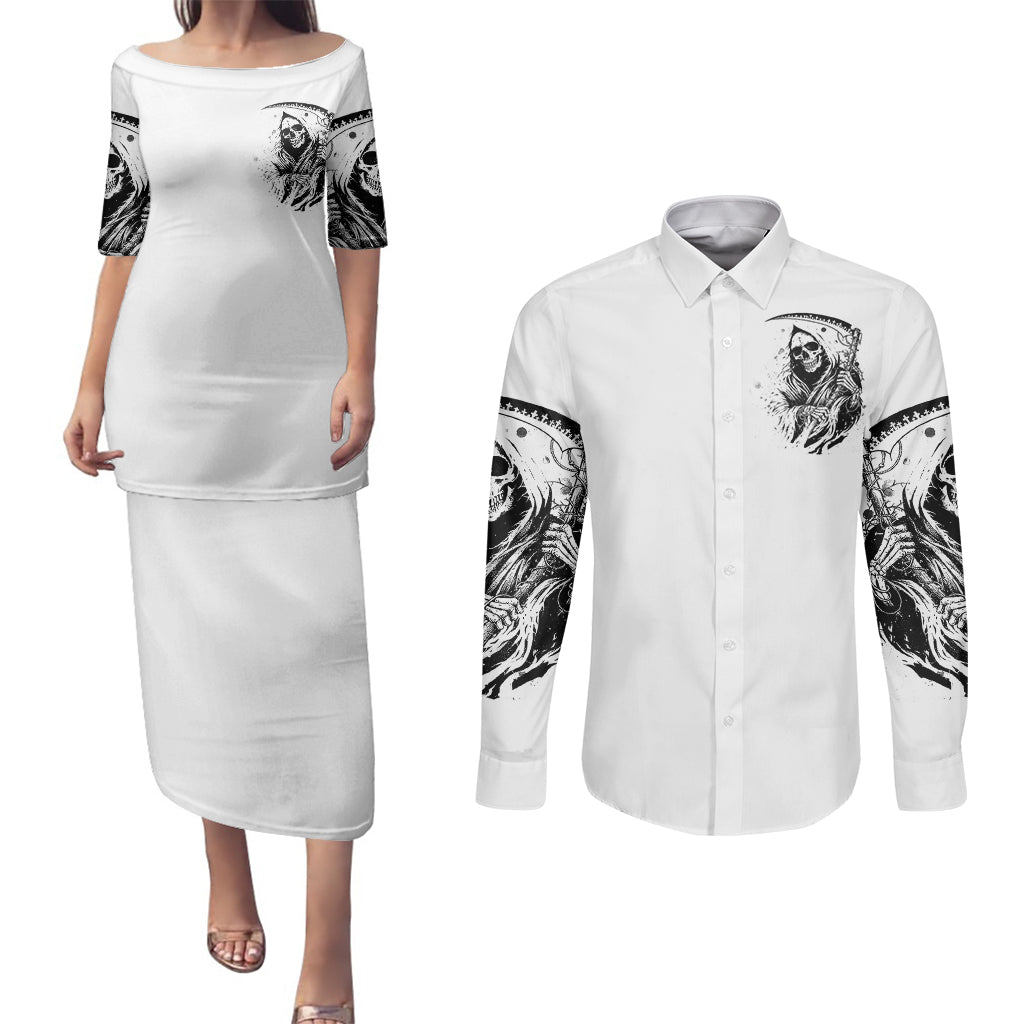 skull-reaper-couples-matching-puletasi-dress-and-long-sleeve-button-shirts-i-cant-go-to-hell-devil-restrainning-order-against-me