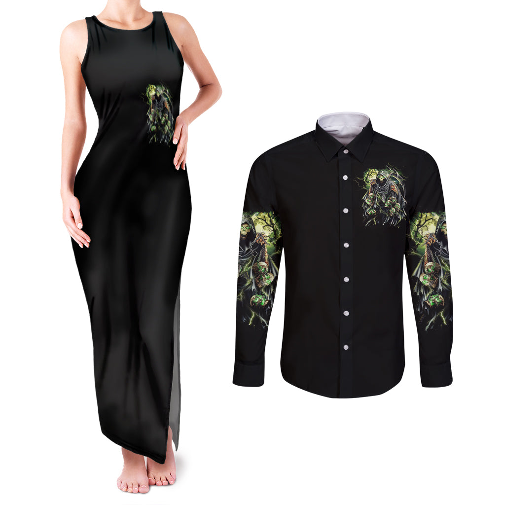 skull-reaper-couples-matching-tank-maxi-dress-and-long-sleeve-button-shirts-i-going-to-hell-just-pick-you-up