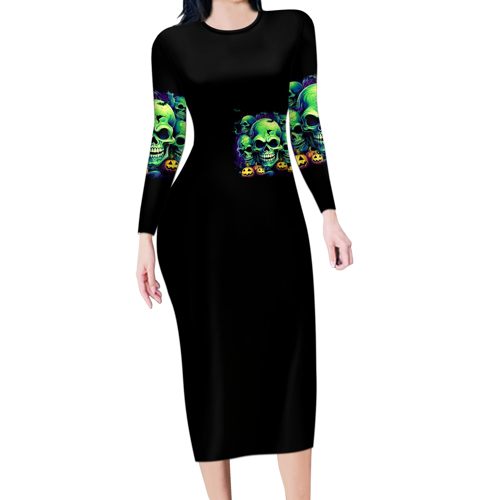 skull-pumpkin-long-sleeve-bodycon-dress-i-have-three-side-quite-funny-and-side-you-never-want