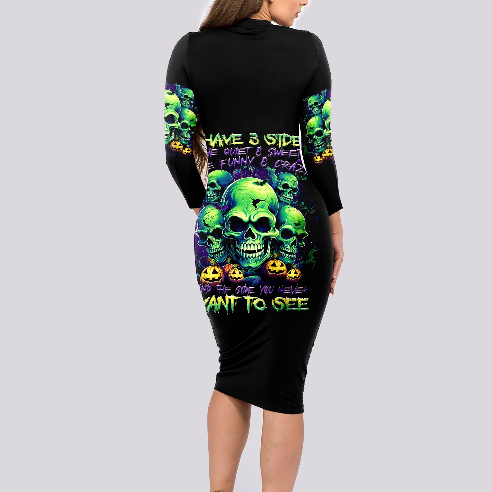 skull-pumpkin-long-sleeve-bodycon-dress-i-have-three-side-quite-funny-and-side-you-never-want