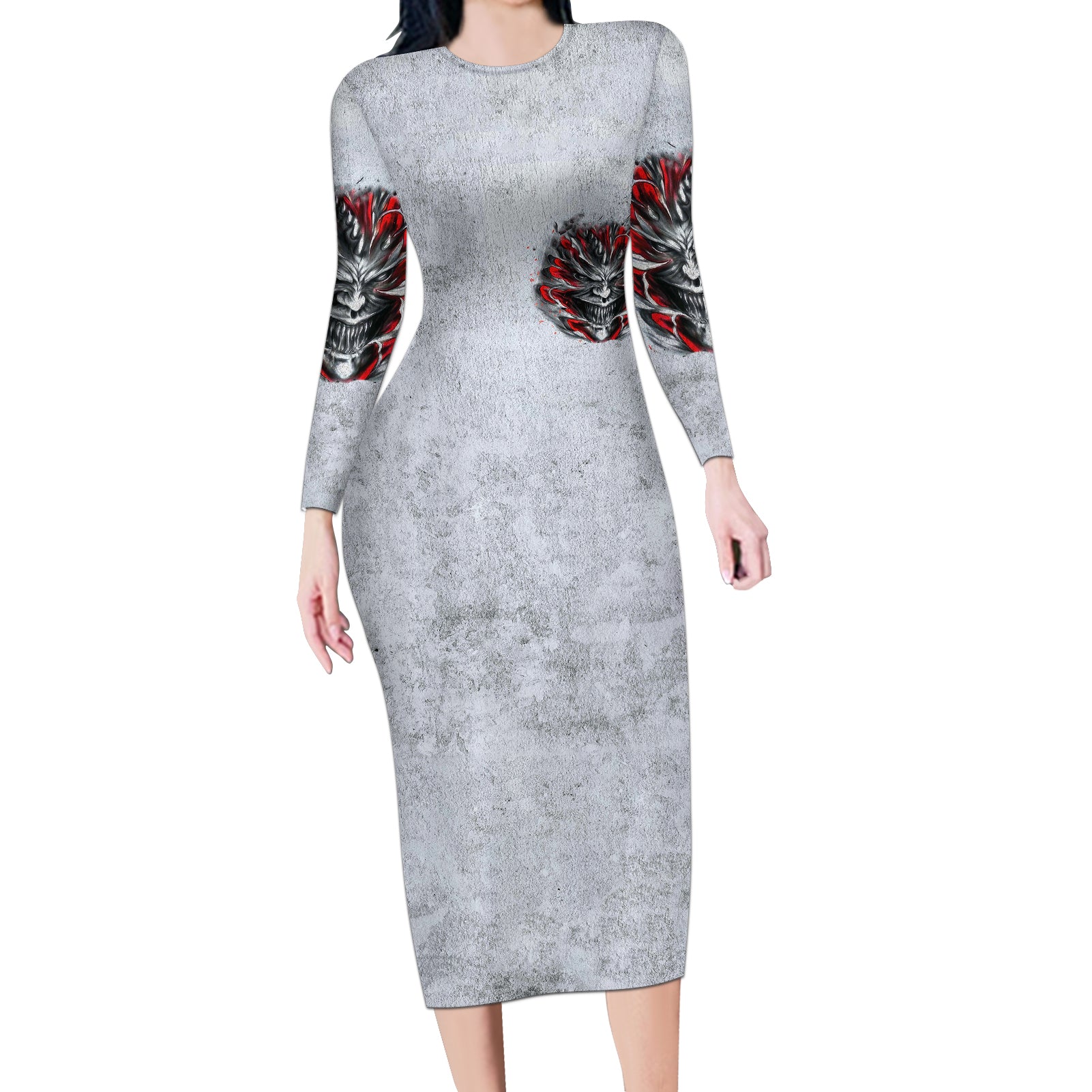 devil-skull-long-sleeve-bodycon-dress-i-never-alone-my-demon-with-me-247