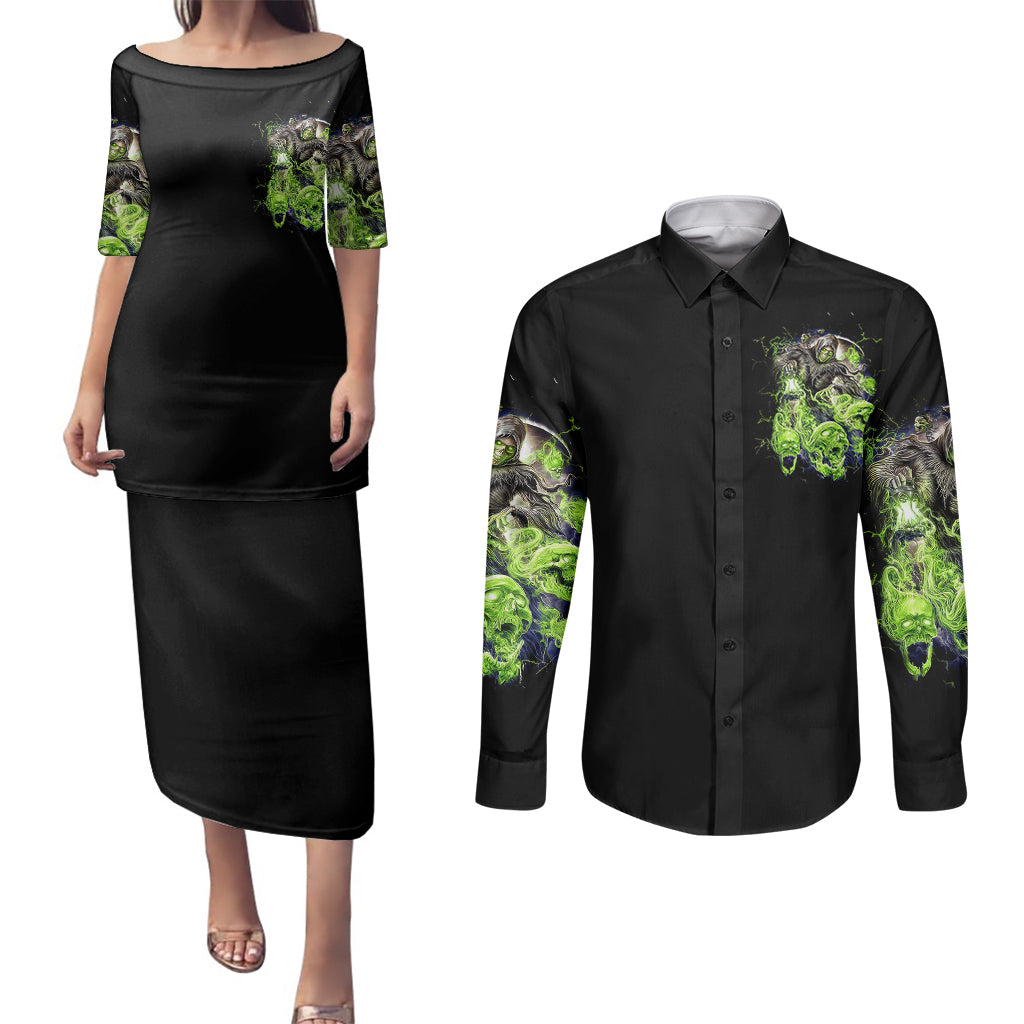 death-skull-couples-matching-puletasi-dress-and-long-sleeve-button-shirts-i-never-alone-my-demon-with-me-247