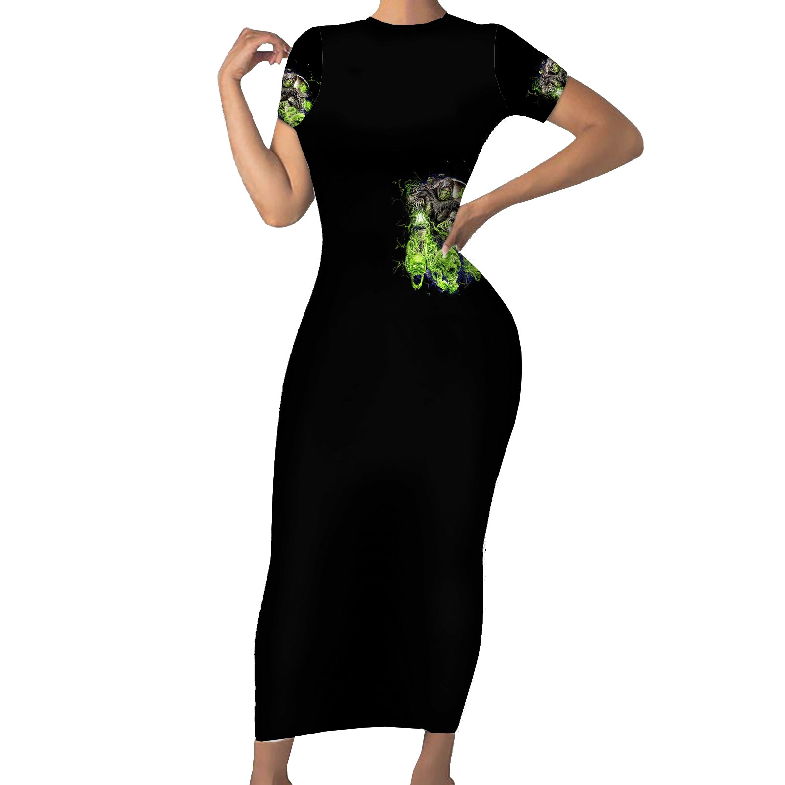 death-skull-short-sleeve-bodycon-dress-i-never-alone-my-demon-with-me-247