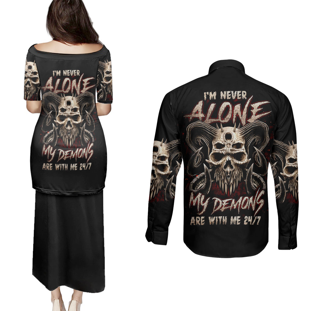 satan-skull-couples-matching-puletasi-dress-and-long-sleeve-button-shirts-i-never-alone-my-demon-with-me-247