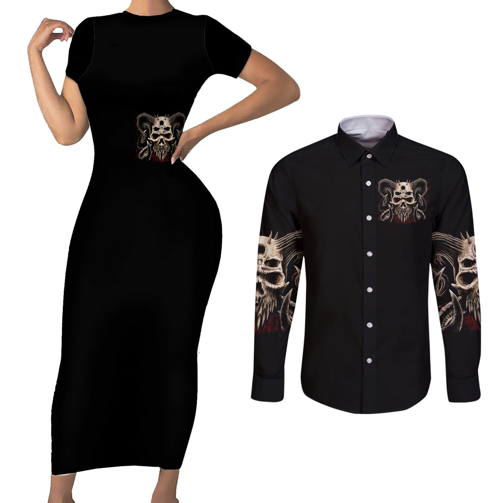 satan-skull-couples-matching-short-sleeve-bodycon-dress-and-long-sleeve-button-shirts-i-never-alone-my-demon-with-me-247
