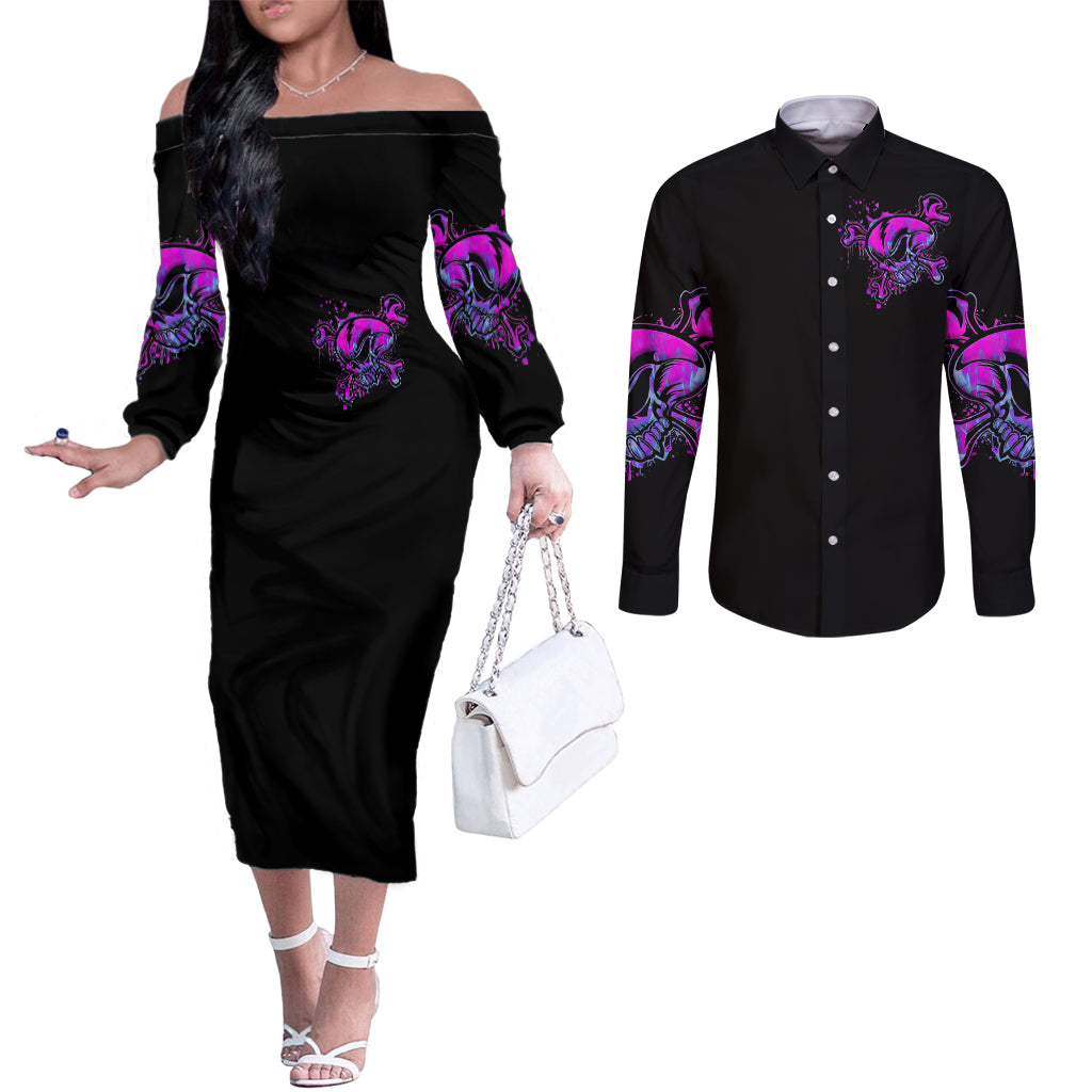 graffiti-skull-couples-matching-off-the-shoulder-long-sleeve-dress-and-long-sleeve-button-shirts-i-talk-i-smile-but-be-carefull-when-i-silent