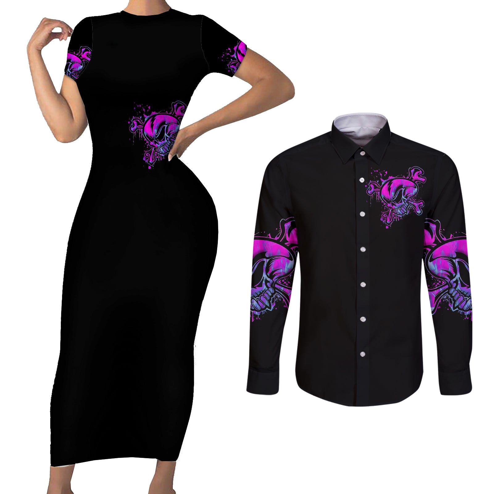 graffiti-skull-couples-matching-short-sleeve-bodycon-dress-and-long-sleeve-button-shirts-i-talk-i-smile-but-be-carefull-when-i-silent