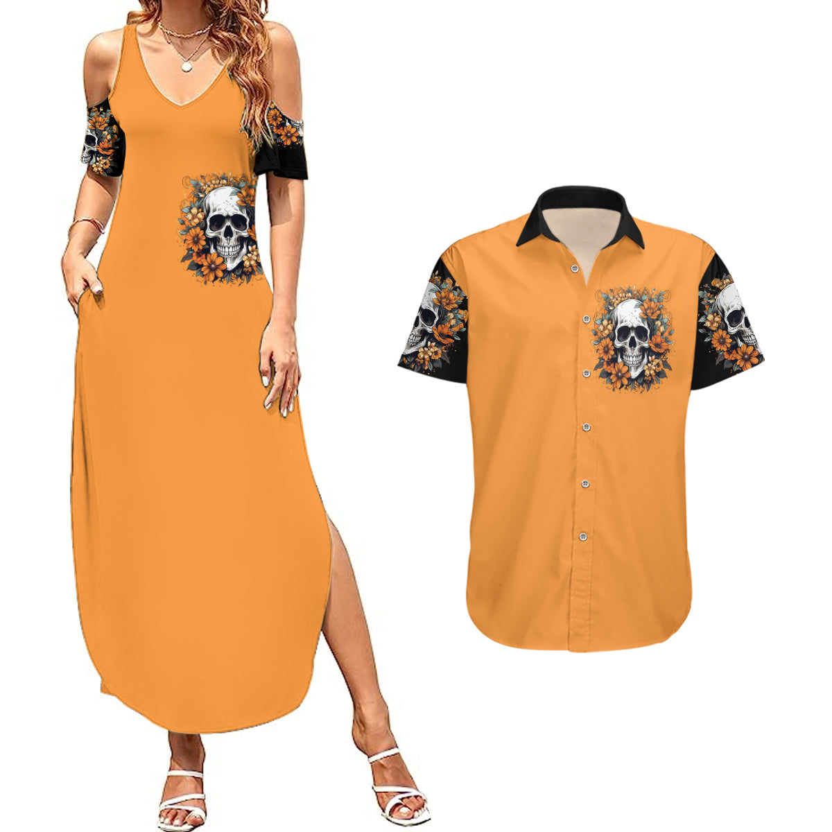 flower-skull-couples-matching-summer-maxi-dress-and-hawaiian-shirt-i-try-to-avoid-drama
