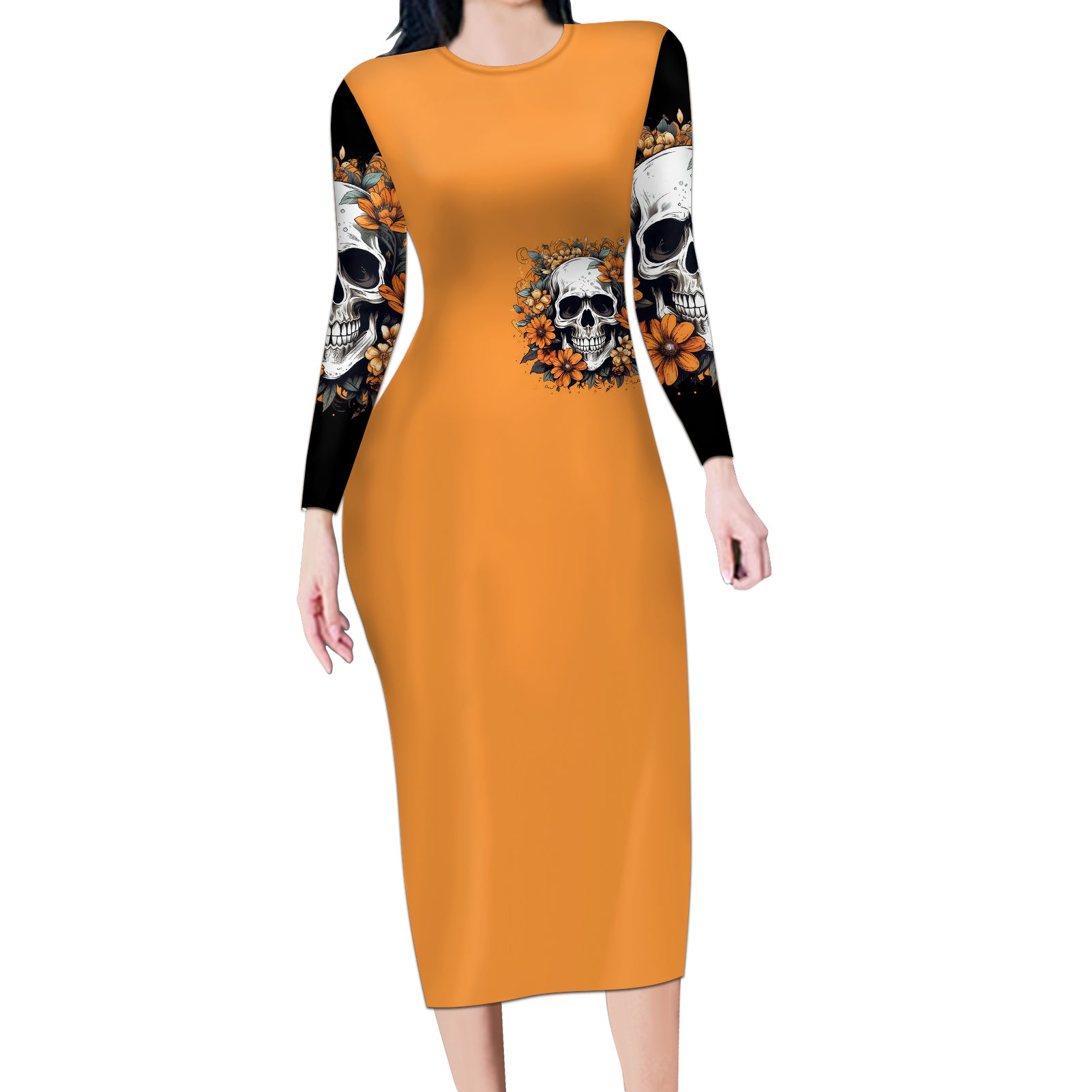 flower-skull-long-sleeve-bodycon-dress-i-try-to-avoid-drama