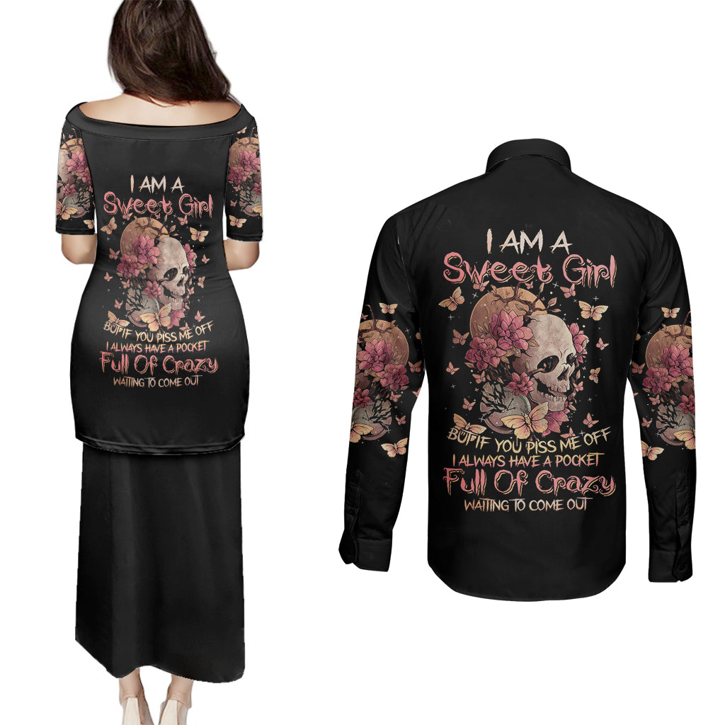 flower-skull-couples-matching-puletasi-dress-and-long-sleeve-button-shirts-iam-a-sweet-girl-full-of-crazy