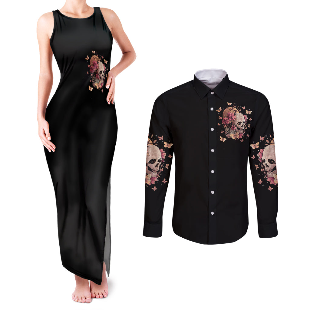 flower-skull-couples-matching-tank-maxi-dress-and-long-sleeve-button-shirts-iam-a-sweet-girl-full-of-crazy