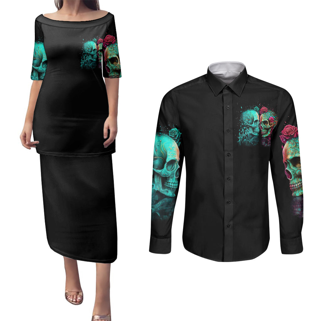 twin-skull-couples-matching-puletasi-dress-and-long-sleeve-button-shirts-dont-try-to-figure-me-out-im-a-special