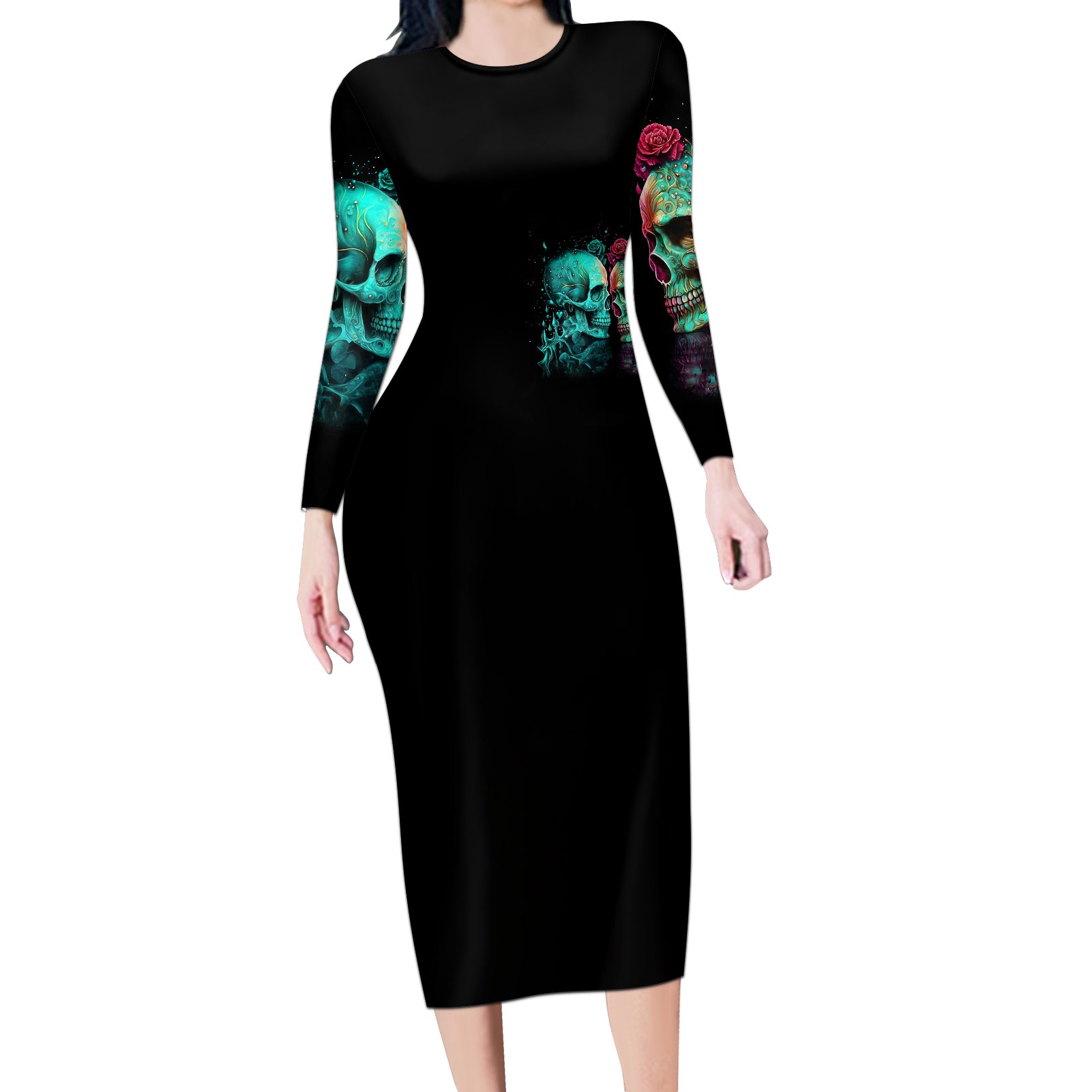 twin-skull-long-sleeve-bodycon-dress-dont-try-to-figure-me-out-im-a-special