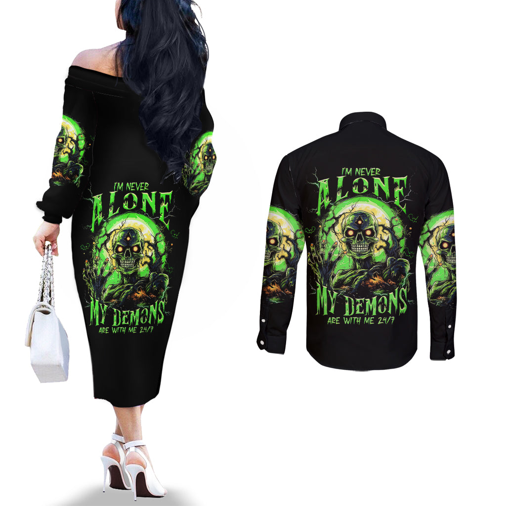 zombie-skull-couples-matching-off-the-shoulder-long-sleeve-dress-and-long-sleeve-button-shirts-i-never-alone-my-demon-with-me-247