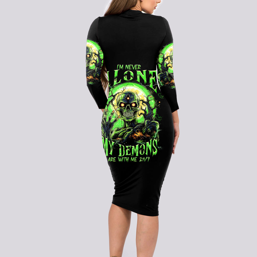 zombie-skull-long-sleeve-bodycon-dress-i-never-alone-my-demon-with-me-247