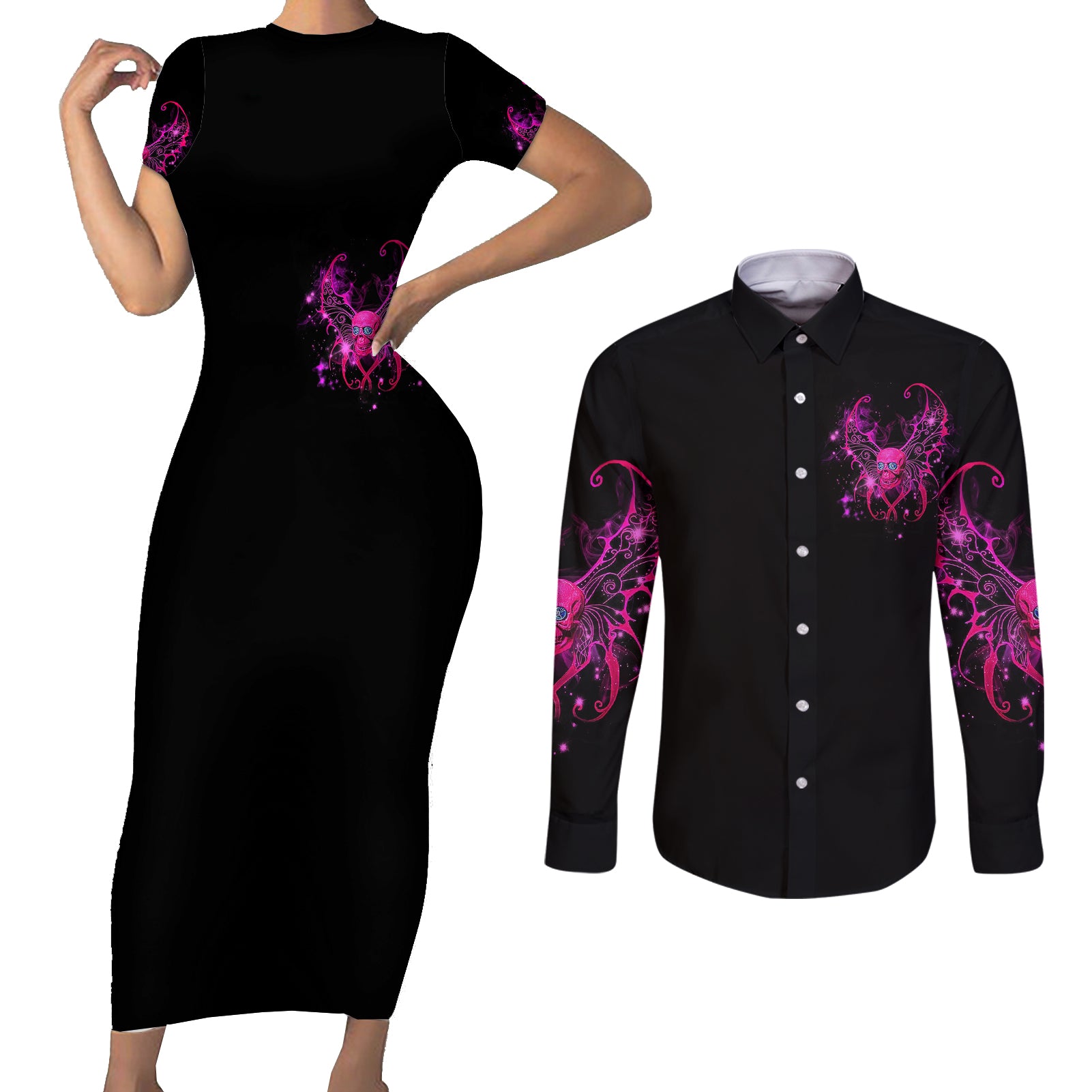 fairy-skull-couples-matching-short-sleeve-bodycon-dress-and-long-sleeve-button-shirts-my-next-life-i-want-to-be-karma-fairy