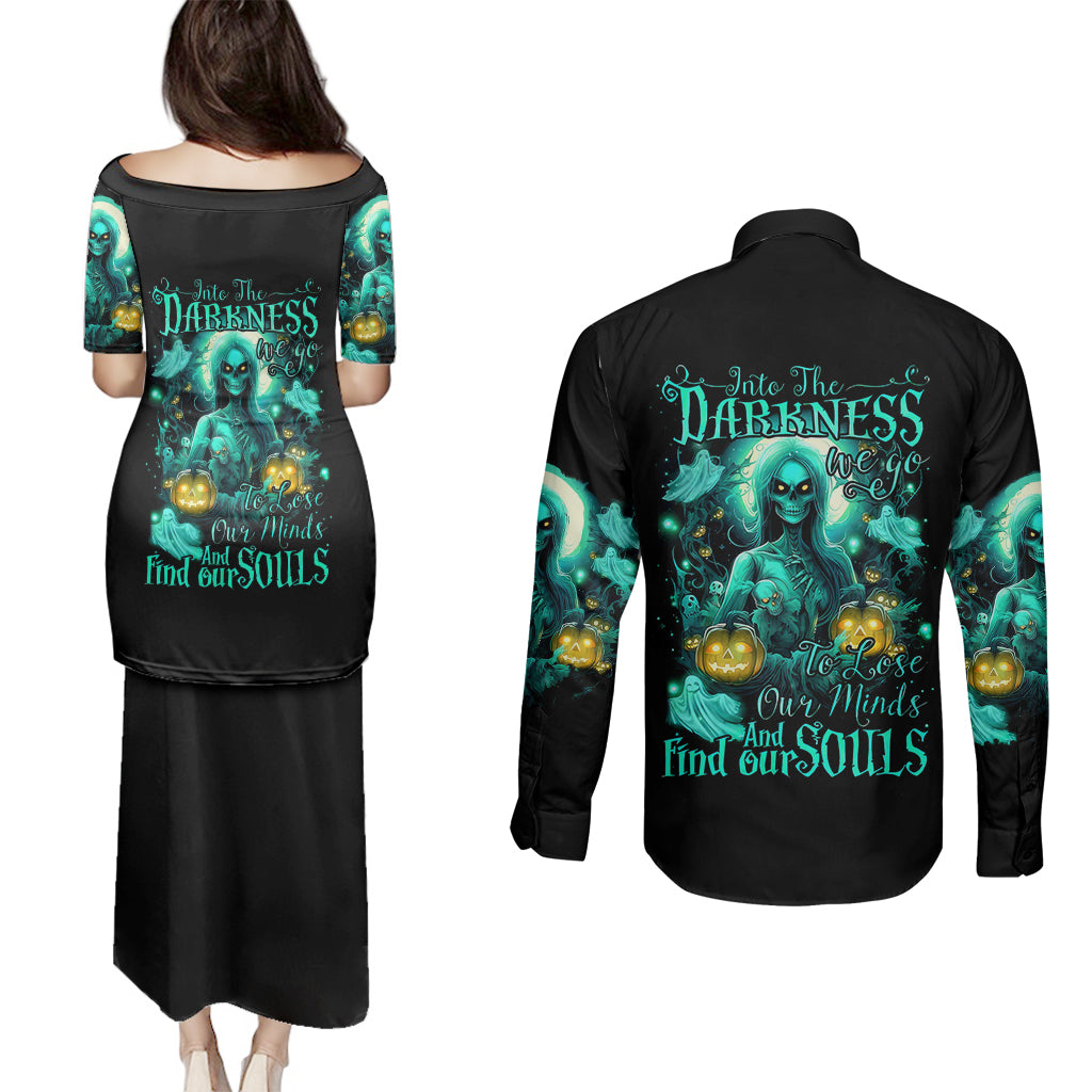 witch-skull-couples-matching-puletasi-dress-and-long-sleeve-button-shirts-into-darkness-to-lose-our-mind-and-find-our-souls
