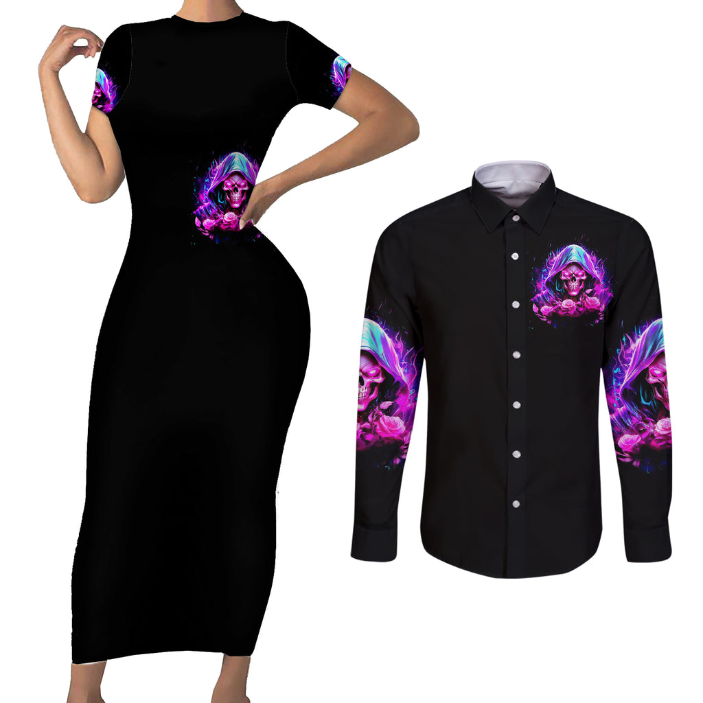fire-skull-couples-matching-short-sleeve-bodycon-dress-and-long-sleeve-button-shirts-judge-me-when-youre-perfect-otherwise-shut-up