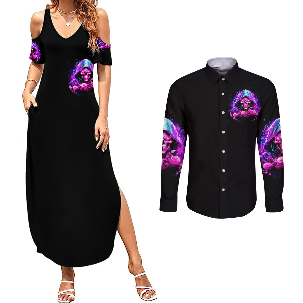 fire-skull-couples-matching-summer-maxi-dress-and-long-sleeve-button-shirts-judge-me-when-youre-perfect-otherwise-shut-up