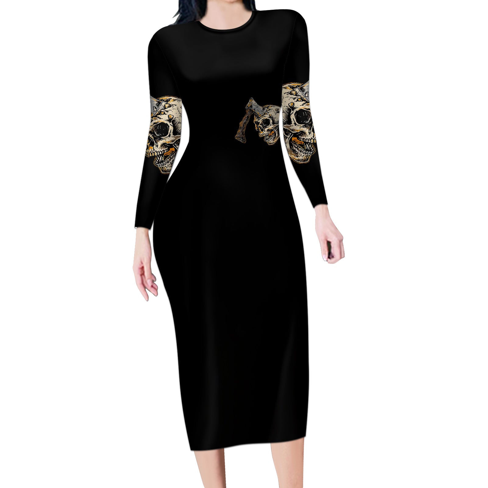 axe-skull-long-sleeve-bodycon-dress-lets-bury-the-hatchet