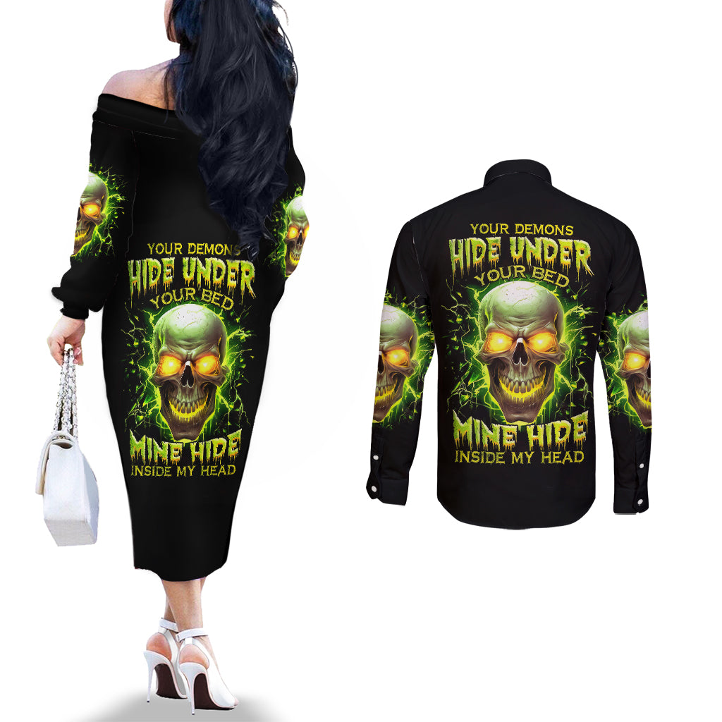 thunder-skull-couples-matching-off-the-shoulder-long-sleeve-dress-and-long-sleeve-button-shirts-my-demon-hide-inside-my-head