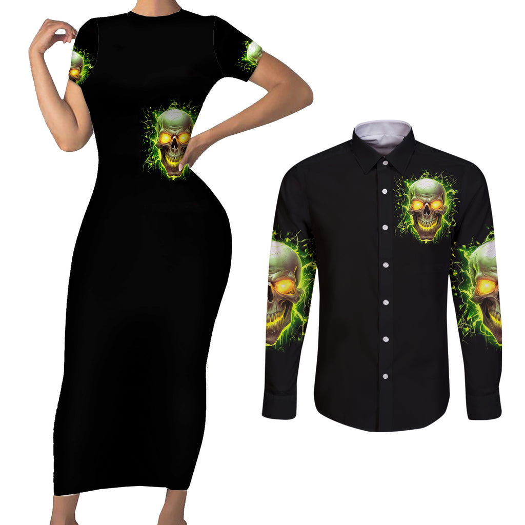 thunder-skull-couples-matching-short-sleeve-bodycon-dress-and-long-sleeve-button-shirts-my-demon-hide-inside-my-head
