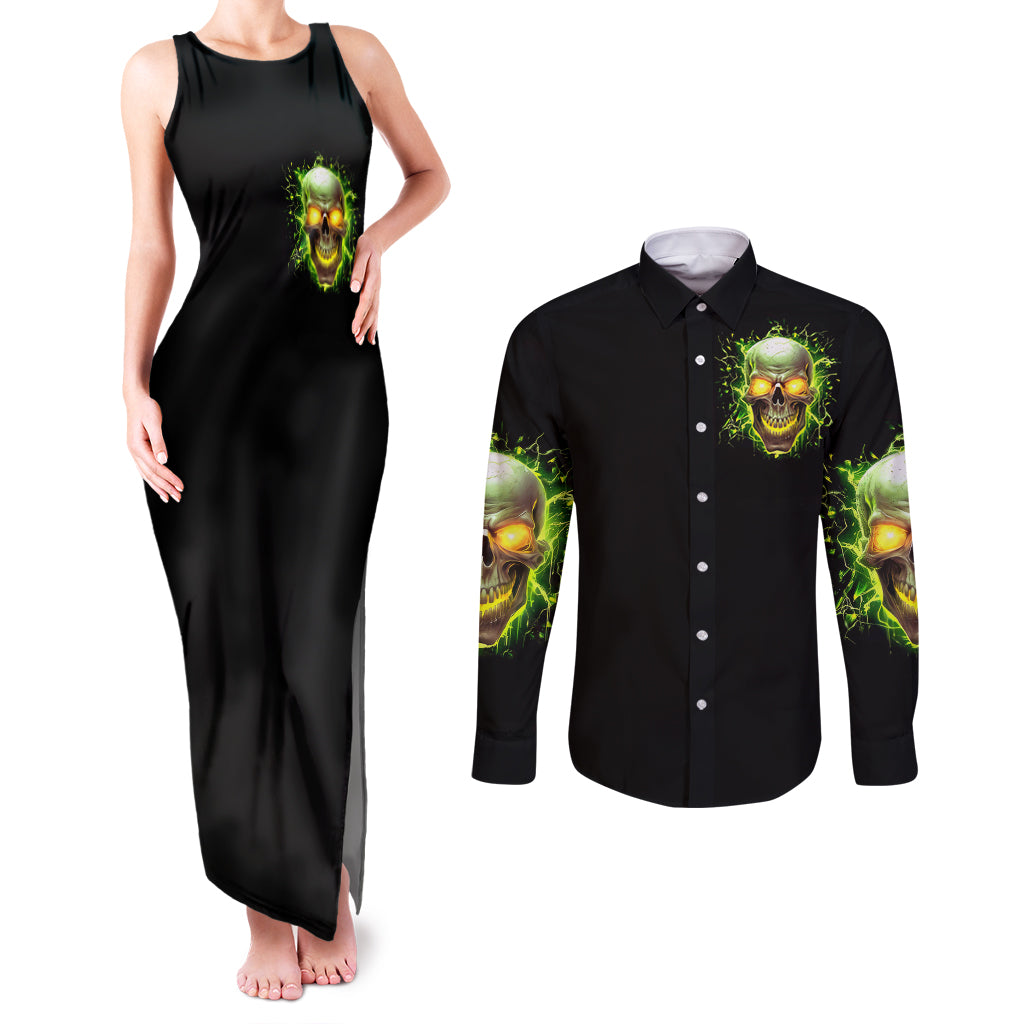 thunder-skull-couples-matching-tank-maxi-dress-and-long-sleeve-button-shirts-my-demon-hide-inside-my-head