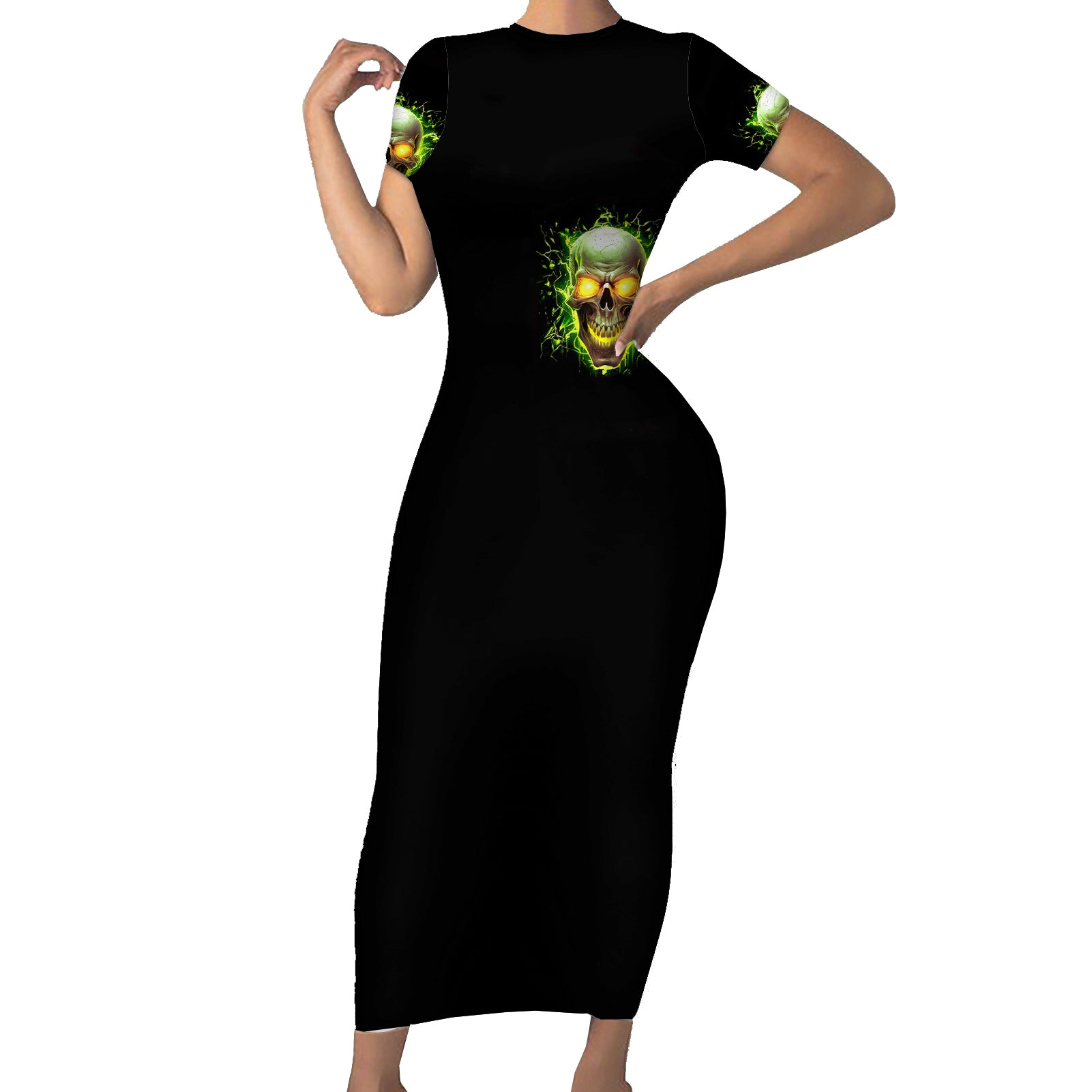 thunder-skull-short-sleeve-bodycon-dress-my-demon-hide-inside-my-head