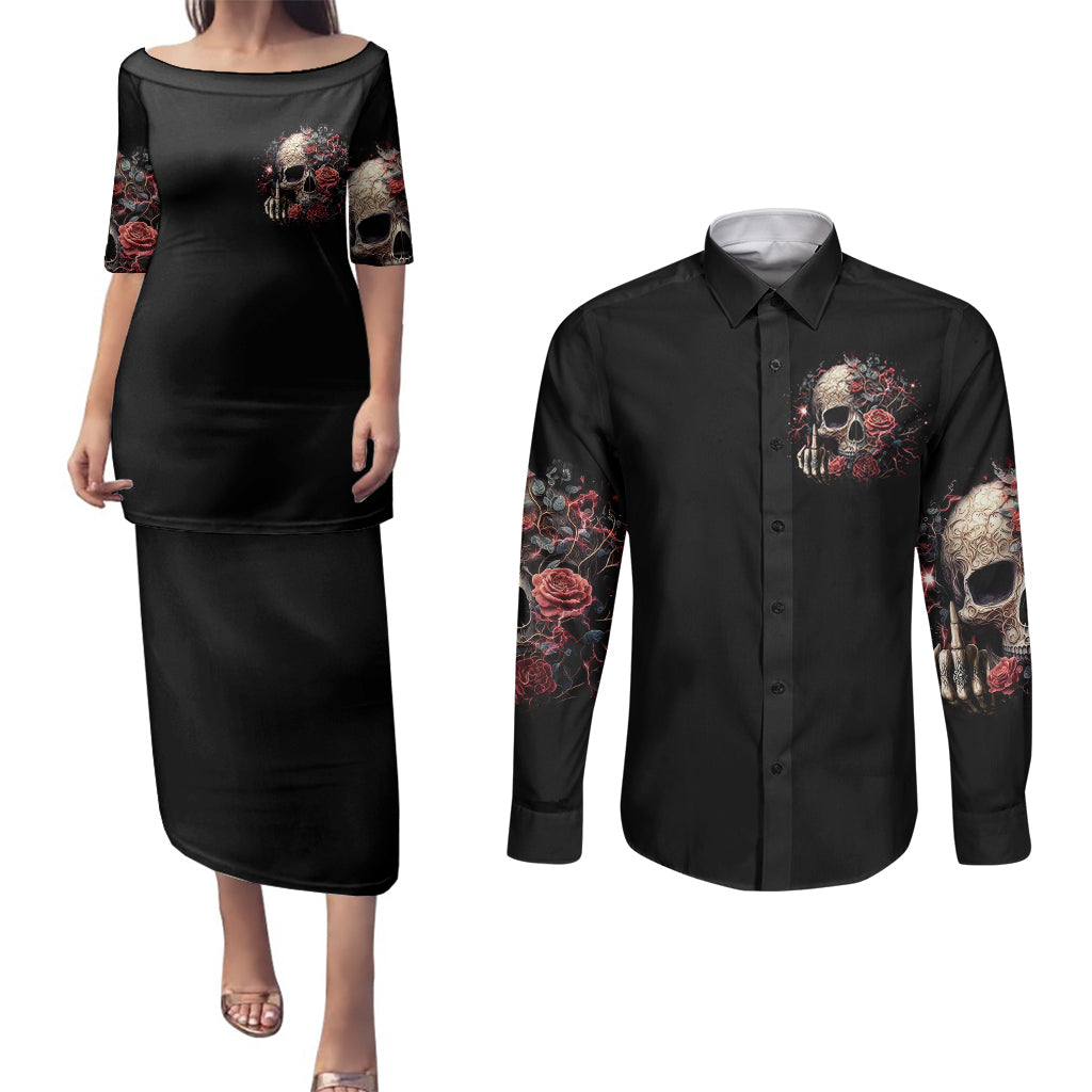 rose-skull-couples-matching-puletasi-dress-and-long-sleeve-button-shirts-my-give-a-fuck-is-broken-but-my-go-fuck-yourself-is-functional