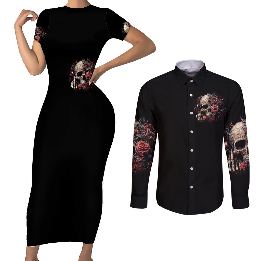 rose-skull-couples-matching-short-sleeve-bodycon-dress-and-long-sleeve-button-shirts-my-give-a-fuck-is-broken-but-my-go-fuck-yourself-is-functional