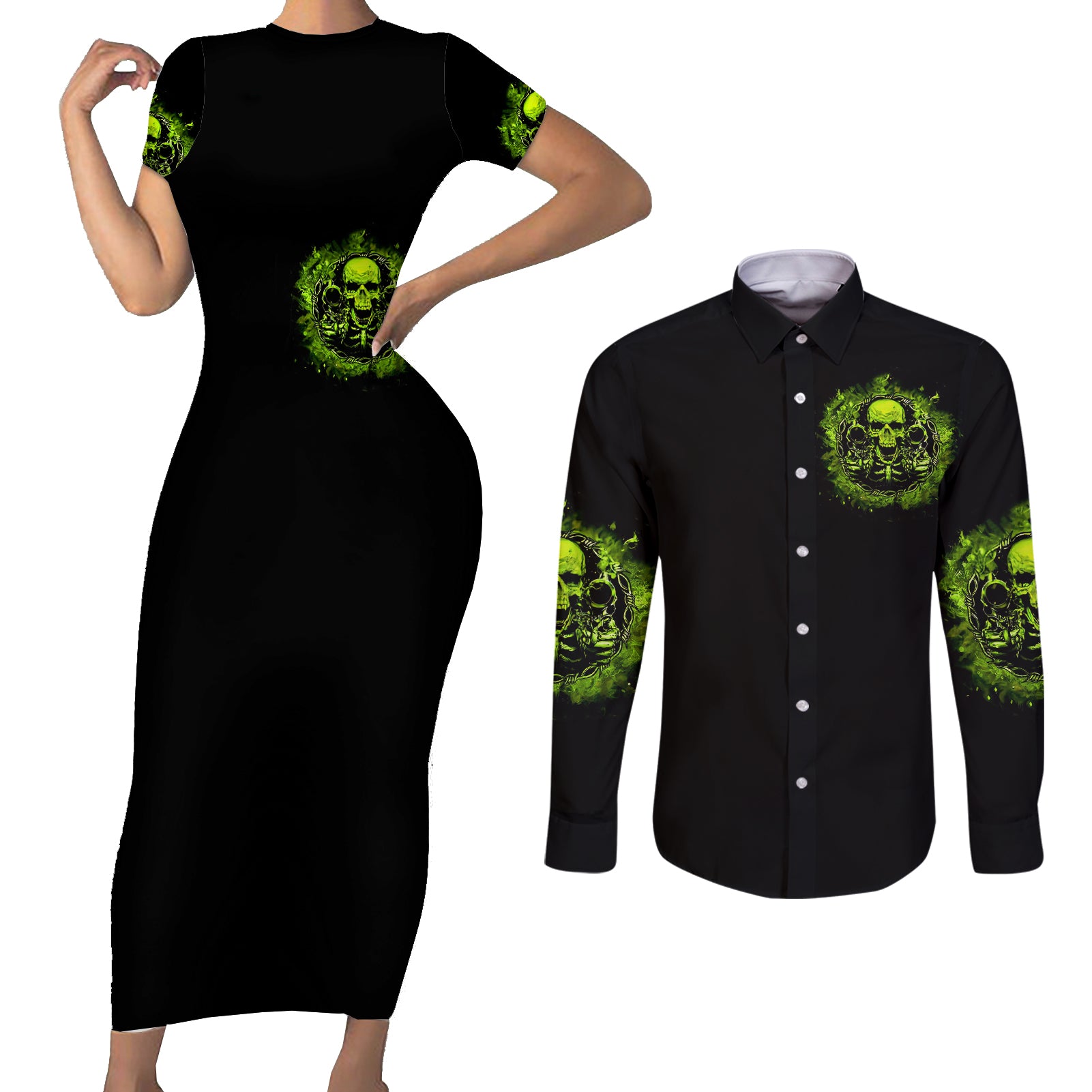 gun-skull-couples-matching-short-sleeve-bodycon-dress-and-long-sleeve-button-shirts-when-you-come-for-my-gun-expect-an-appropriate-response