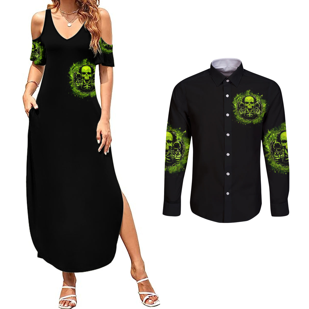 gun-skull-couples-matching-summer-maxi-dress-and-long-sleeve-button-shirts-when-you-come-for-my-gun-expect-an-appropriate-response