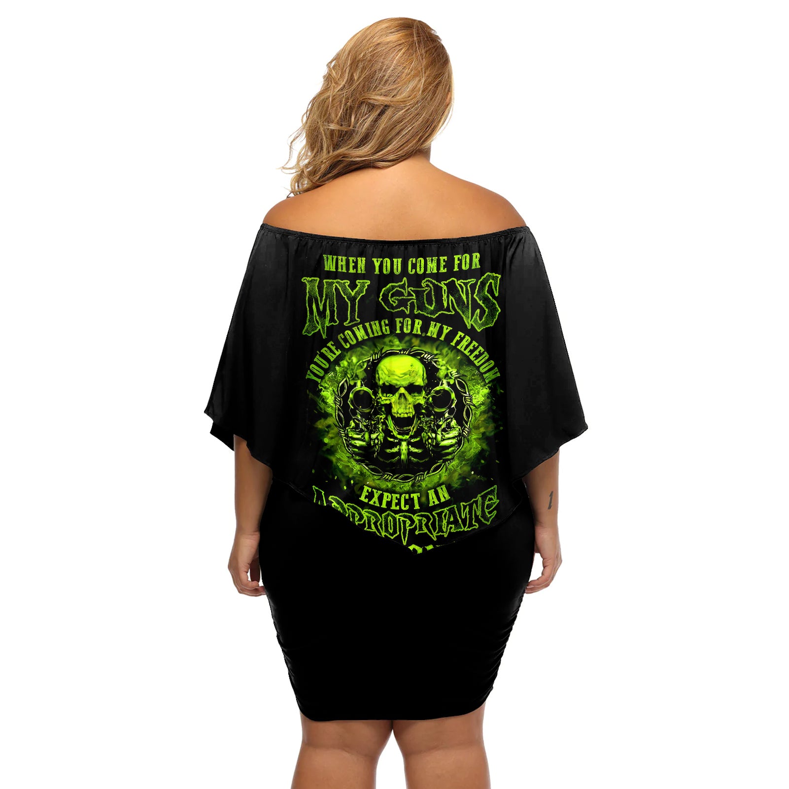 gun-skull-off-shoulder-short-dress-when-you-come-for-my-gun-expect-an-appropriate-response