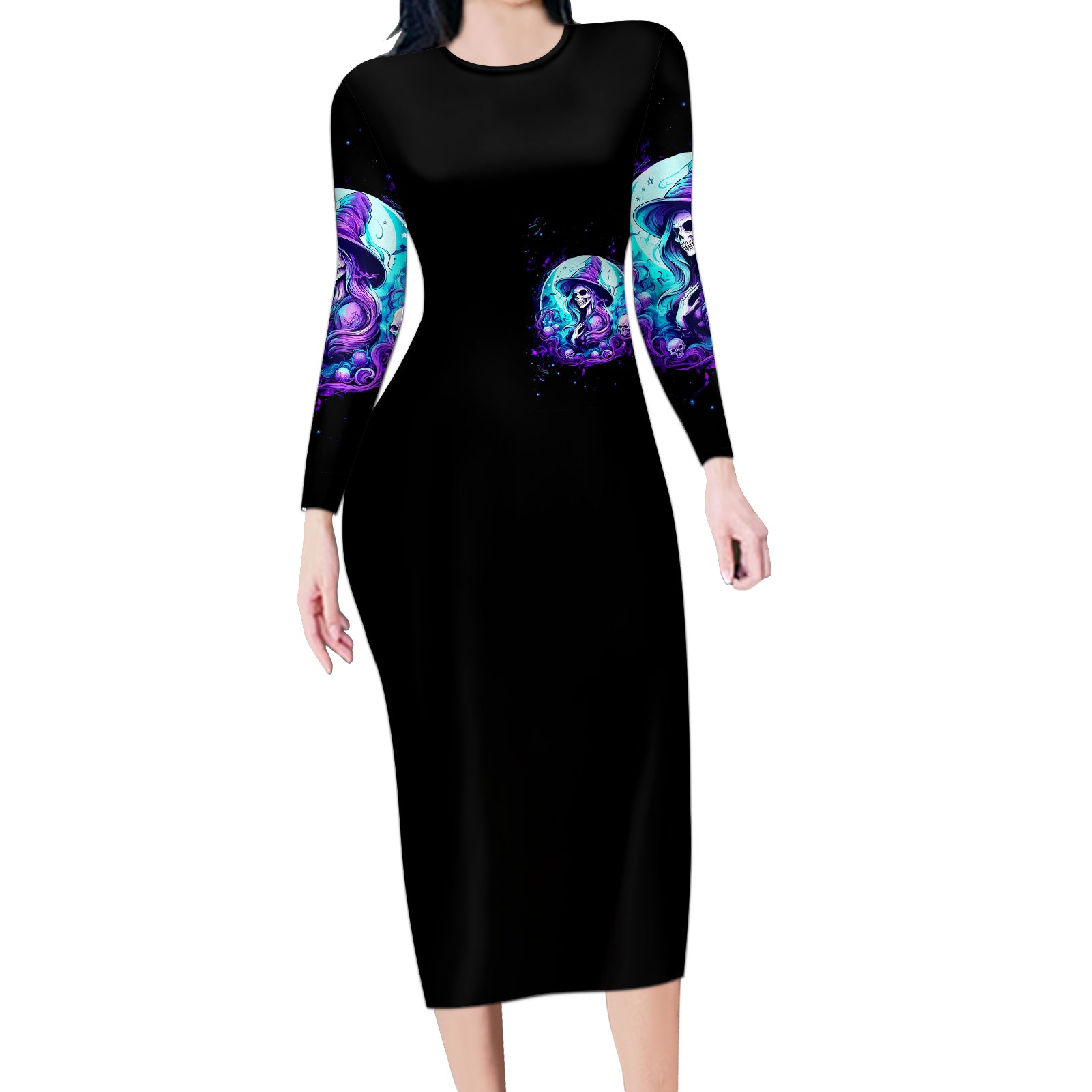 witch-skull-long-sleeve-bodycon-dress-my-mother-didnt-raise-a-princess-she-trained-a-witch