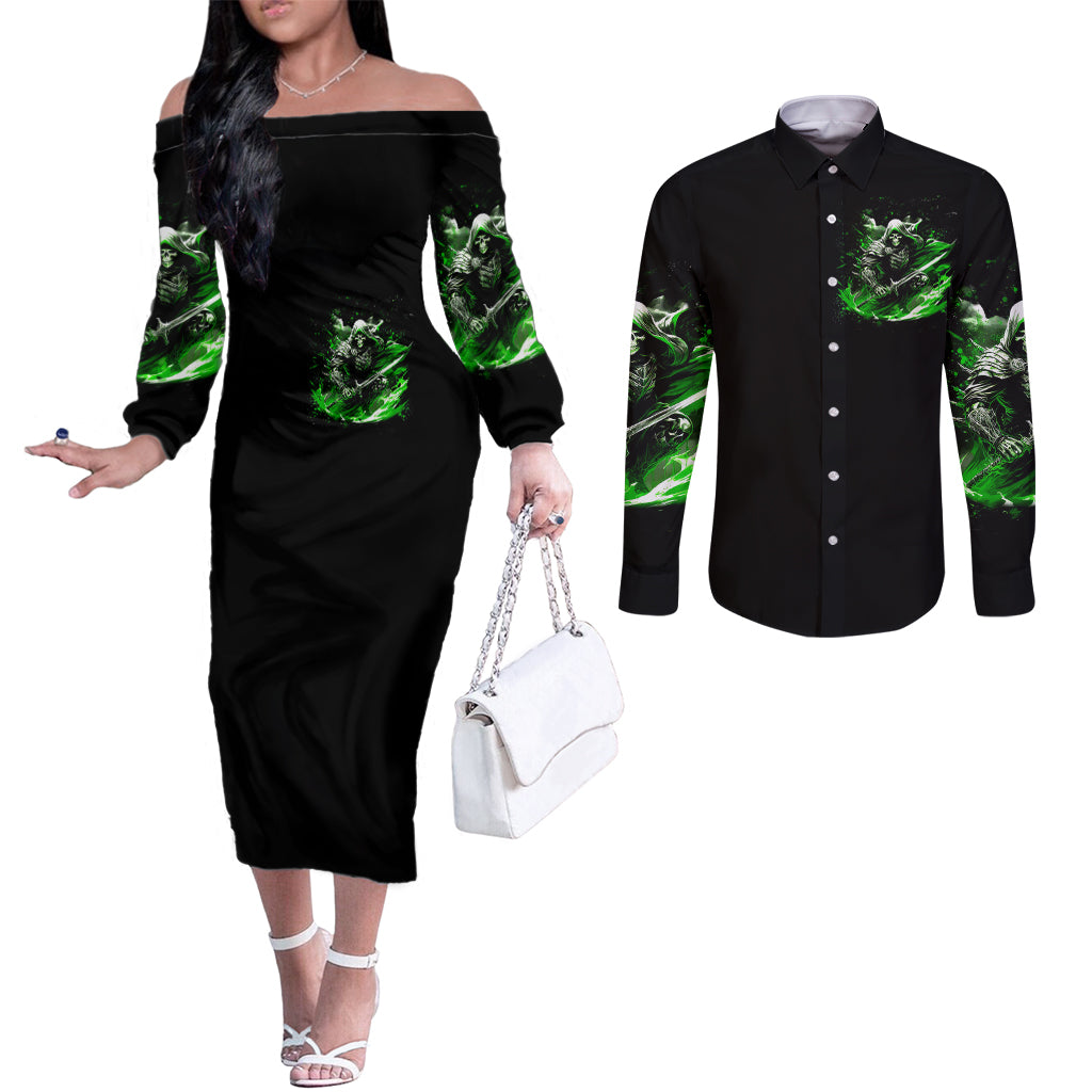 warrior-skull-couples-matching-off-the-shoulder-long-sleeve-dress-and-long-sleeve-button-shirts-of-course-im-going-to-hell-just-pick-you-up