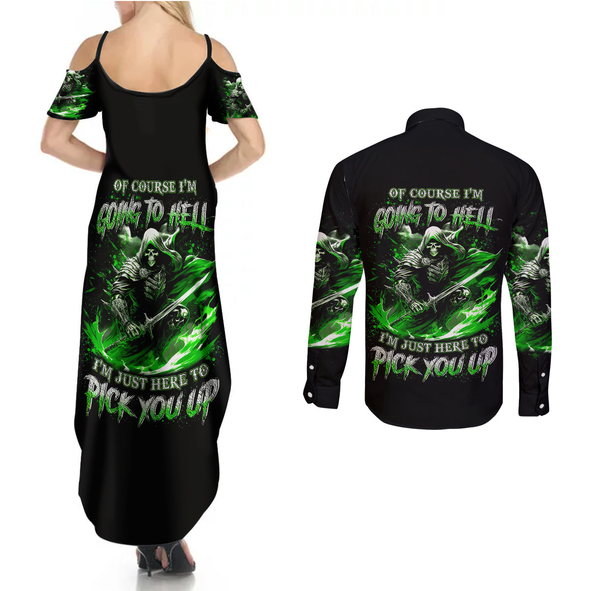 warrior-skull-couples-matching-summer-maxi-dress-and-long-sleeve-button-shirts-of-course-im-going-to-hell-just-pick-you-up