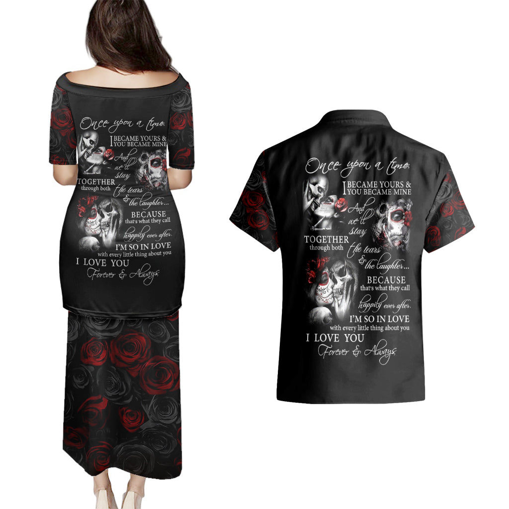 love-skull-couples-matching-puletasi-dress-and-hawaiian-shirt-once-upon-a-time-i-love-you-forever-and-always