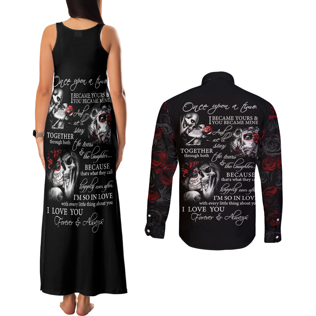 love-skull-couples-matching-tank-maxi-dress-and-long-sleeve-button-shirts-once-upon-a-time-i-love-you-forever-and-always