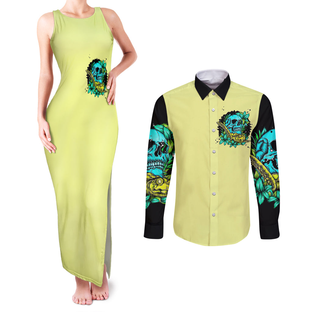 turtle-skull-couples-matching-tank-maxi-dress-and-long-sleeve-button-shirts-sassy-since-birth-salty-by-choice