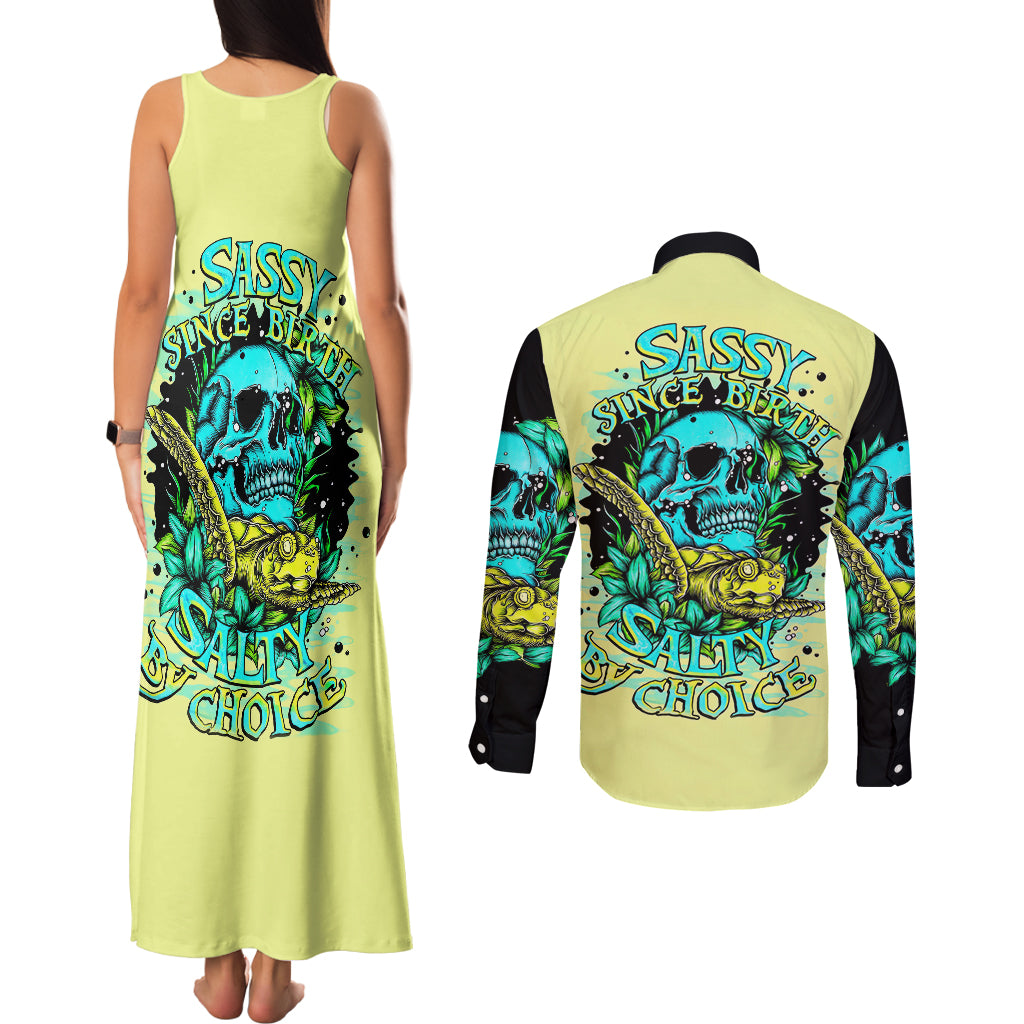 turtle-skull-couples-matching-tank-maxi-dress-and-long-sleeve-button-shirts-sassy-since-birth-salty-by-choice
