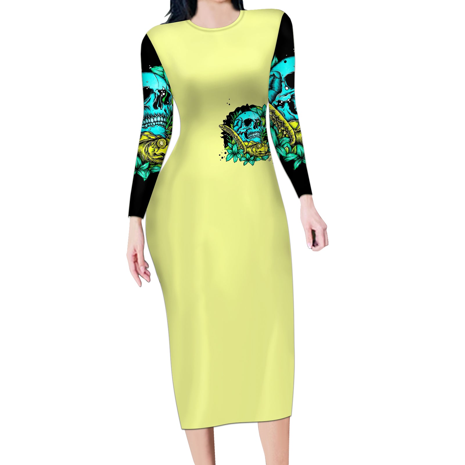 turtle-skull-long-sleeve-bodycon-dress-sassy-since-birth-salty-by-choice