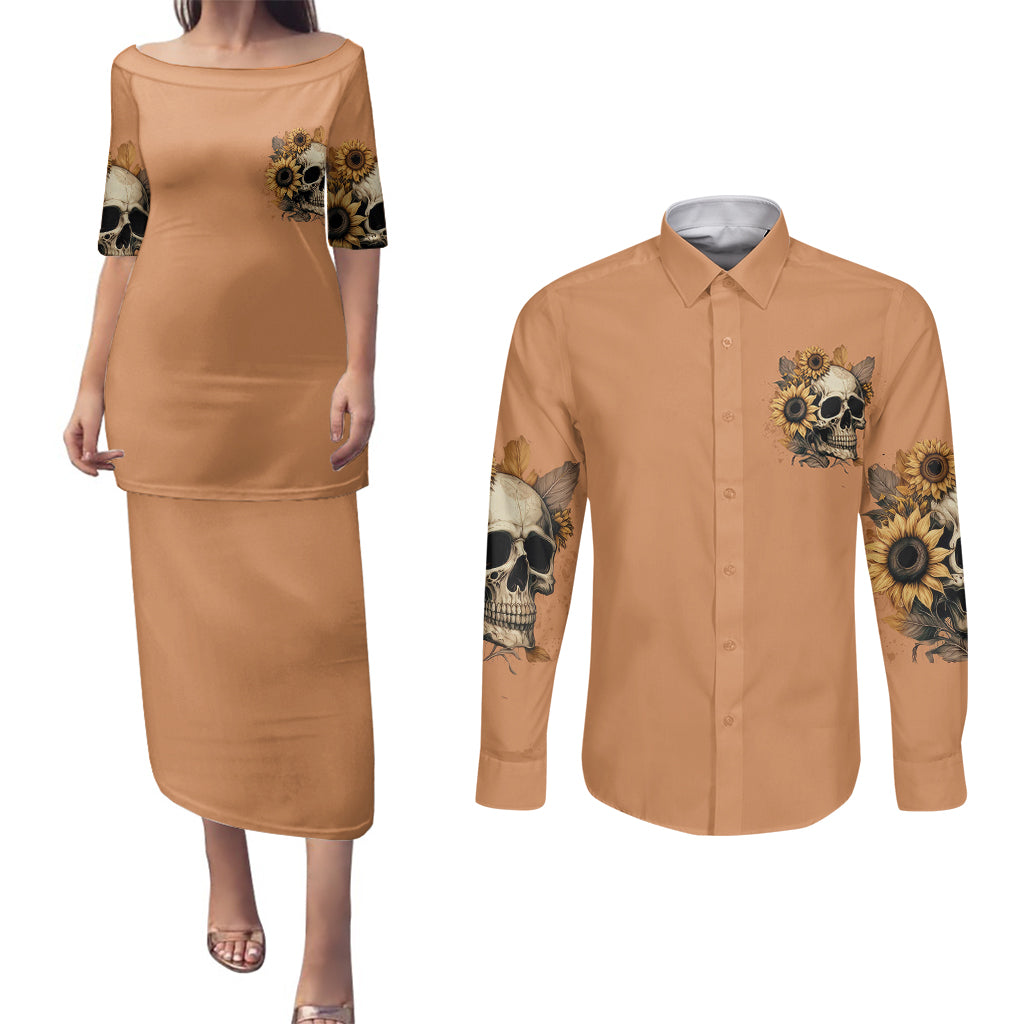 sunflower-skull-couples-matching-puletasi-dress-and-long-sleeve-button-shirts-she-is-sunshine-mixed-with-a-little-hurricance