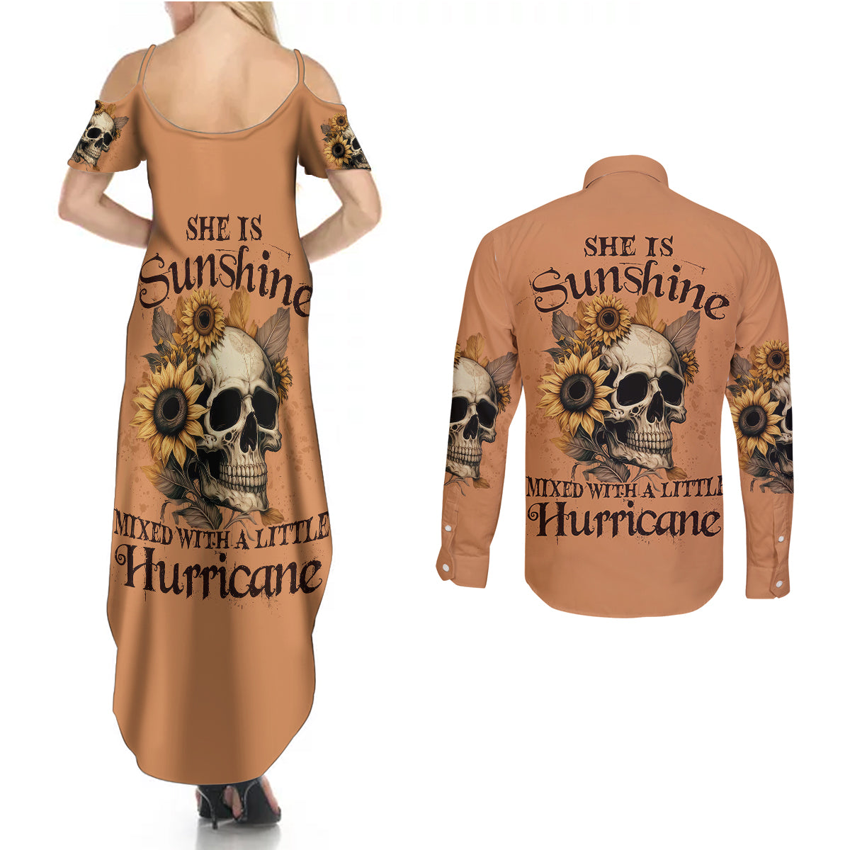 sunflower-skull-couples-matching-summer-maxi-dress-and-long-sleeve-button-shirts-she-is-sunshine-mixed-with-a-little-hurricance
