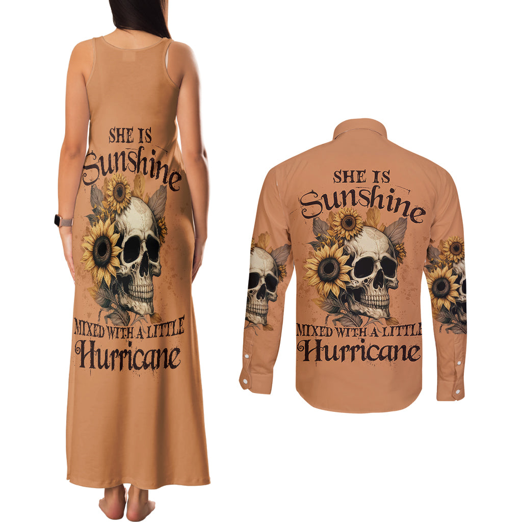 sunflower-skull-couples-matching-tank-maxi-dress-and-long-sleeve-button-shirts-she-is-sunshine-mixed-with-a-little-hurricance
