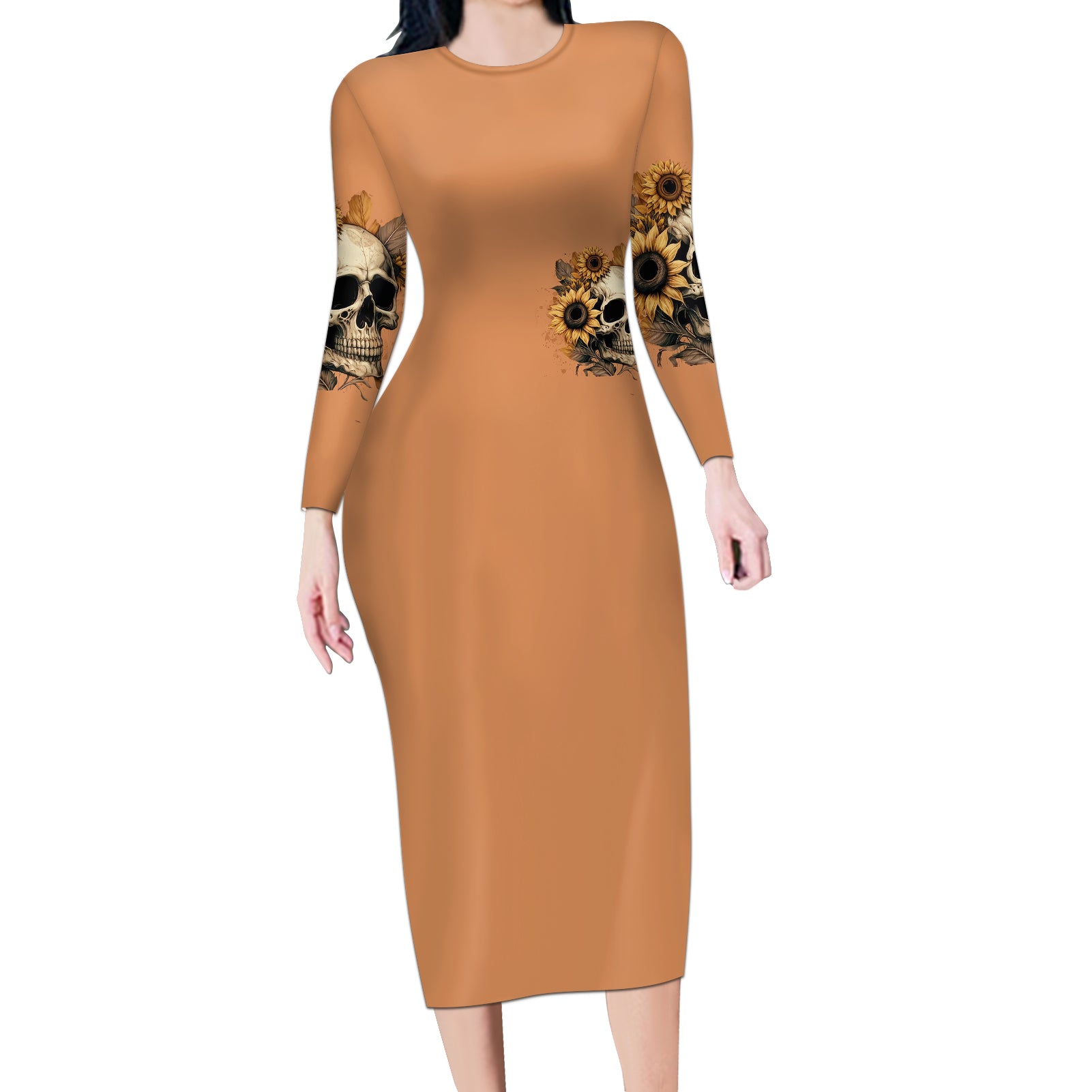 sunflower-skull-long-sleeve-bodycon-dress-she-is-sunshine-mixed-with-a-little-hurricance