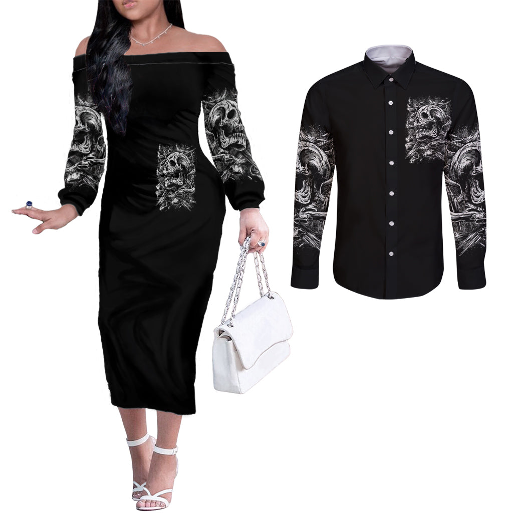 three-skull-couples-matching-off-the-shoulder-long-sleeve-dress-and-long-sleeve-button-shirts-stuck-between-idk-idc-and-idgaf