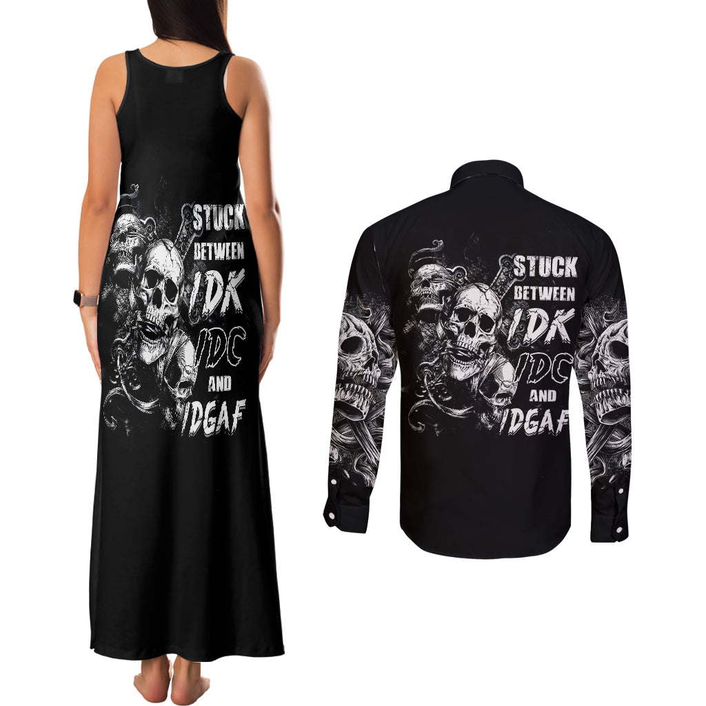 three-skull-couples-matching-tank-maxi-dress-and-long-sleeve-button-shirts-stuck-between-idk-idc-and-idgaf