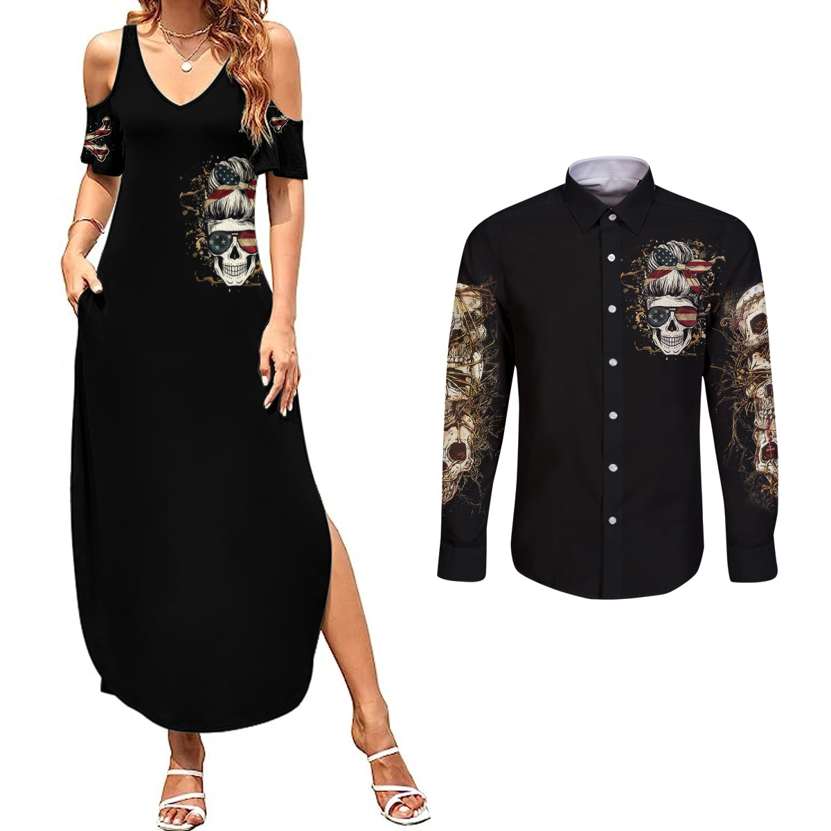 wire-skull-couples-matching-summer-maxi-dress-and-long-sleeve-button-shirts-stuck-between-idk-idc-and-idgaf