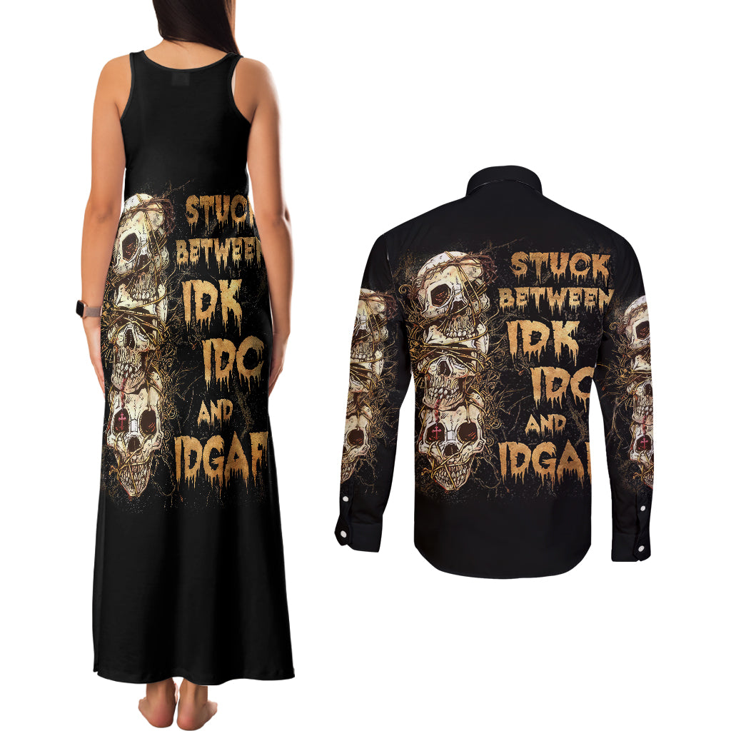 wire-skull-couples-matching-tank-maxi-dress-and-long-sleeve-button-shirts-stuck-between-idk-idc-and-idgaf