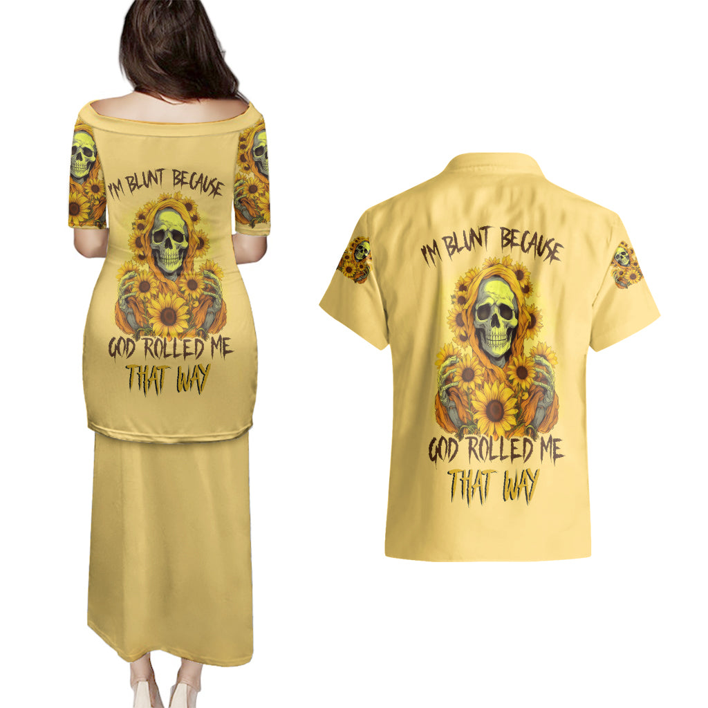 sunflower-skull-couples-matching-puletasi-dress-and-hawaiian-shirt-im-blunt-because-god-rolled-me-that-way